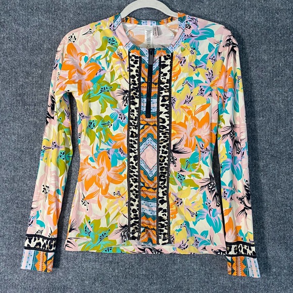 Nanette Lepore Rashguard XS Copa Cubana Swim Bikini Top Floral Print Long Sleeve - Picture 2 of 11
